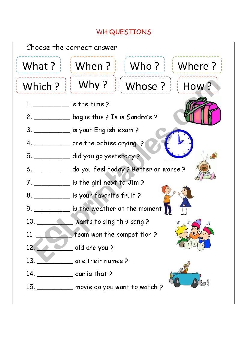 Wh Question Worksheet Grade 1