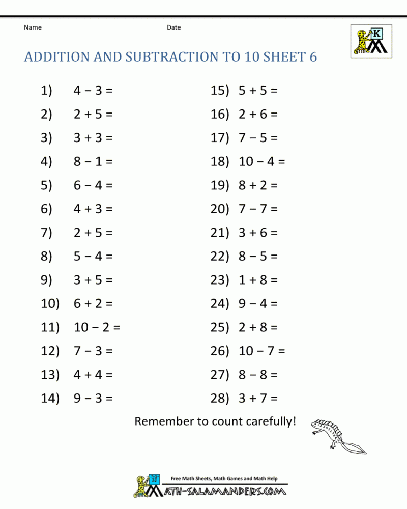 Worksheet Addition And Subtraction Math Worksheets Printable