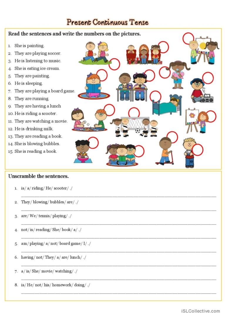 Worksheet For Present Continuous Tense Worksheets For Kindergarten