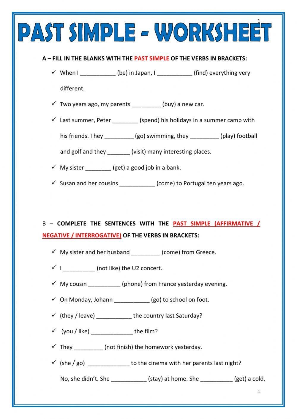 Worksheet On Simple Past Tense With Answers Free PDF Worksheets Library